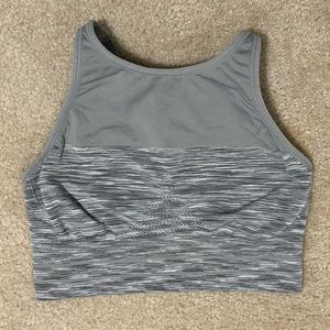 New Balance Womens Sports Bra Large Grey Halter Neck Activewear Crossback Straps